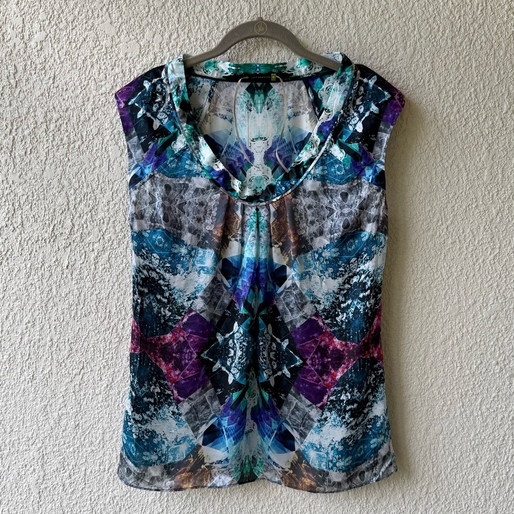 Leifsdottir Anthropologie 100% Silk Top Sz 6 Abstract Multicolor Blue Purple